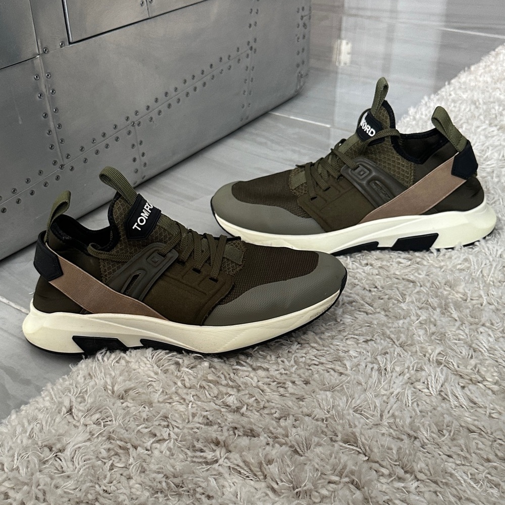 Tom Ford Men's Olive and Black Sneakers